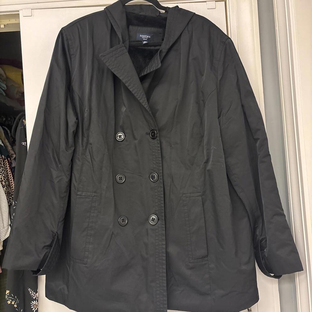 Sonoma Life Style Jacket Button Black Peacoat / Trench Coat - Womens 3X